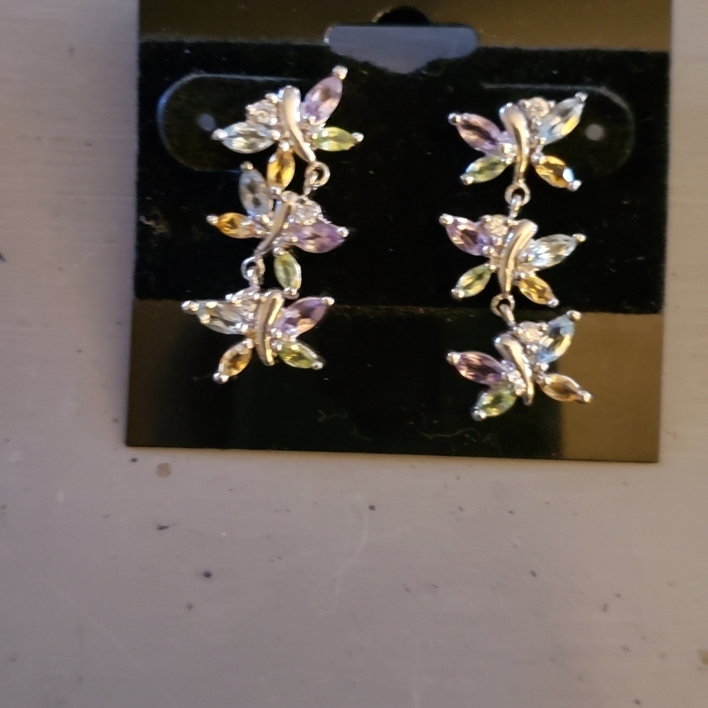 Sterling silver earrings w stones - Picture 2 of 2